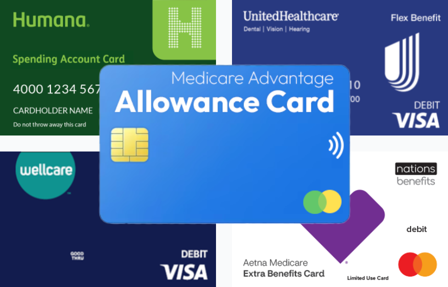 Collage of 5 allowance cards from different brands
