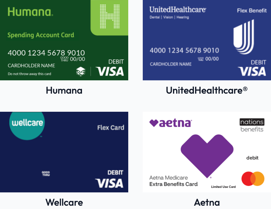 Collage of 4 allowance cards from different brands